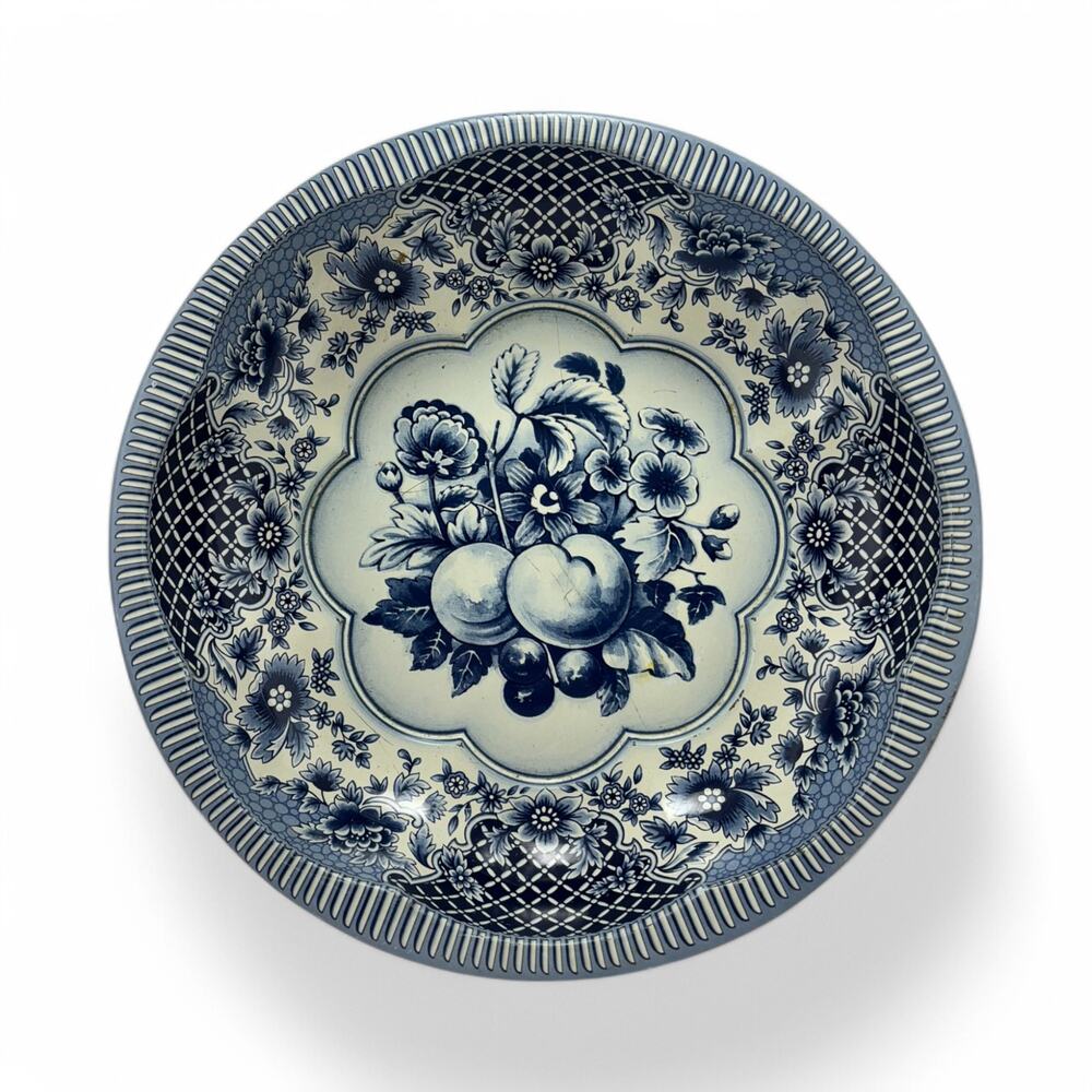 Vintage 1971 Daher Decorated Ware Blue & White Floral Fruit Tin Plate England